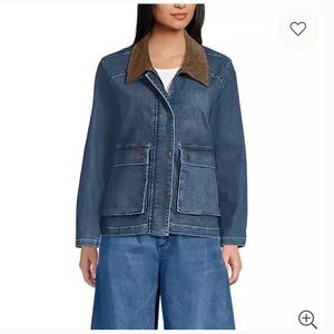 Lands’ End Ladies Denim Jacket with Brown Corduroy Collar L